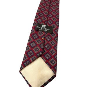 Givenchy Monsieur Vintage Wool Tie – Geometric Red &‎ Blue Pattern